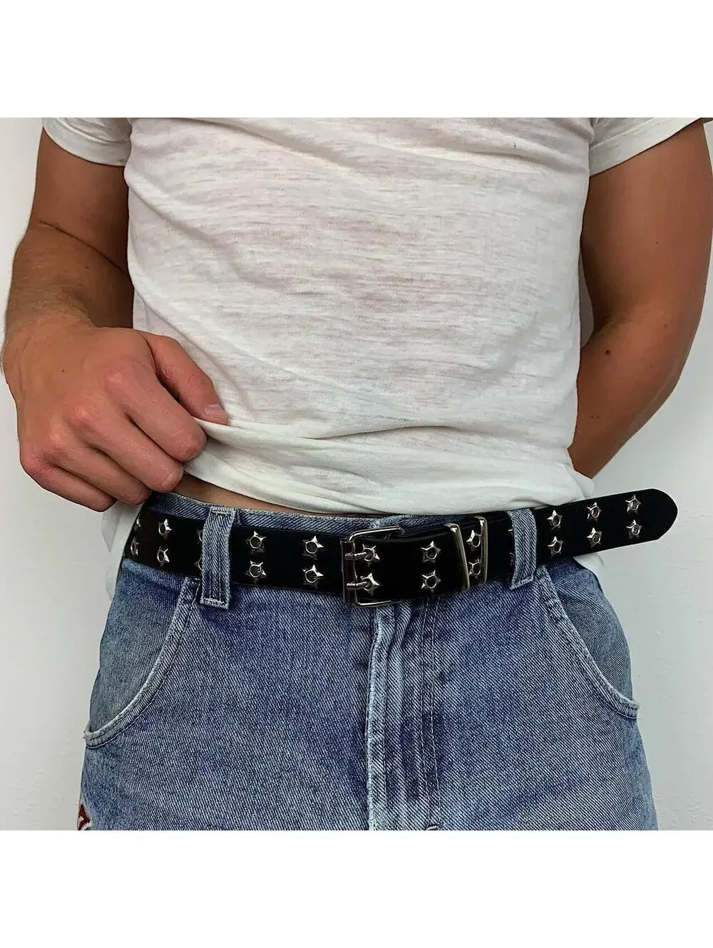 Essential Y2k 2000s style studded punk goth black and silver belt. Great